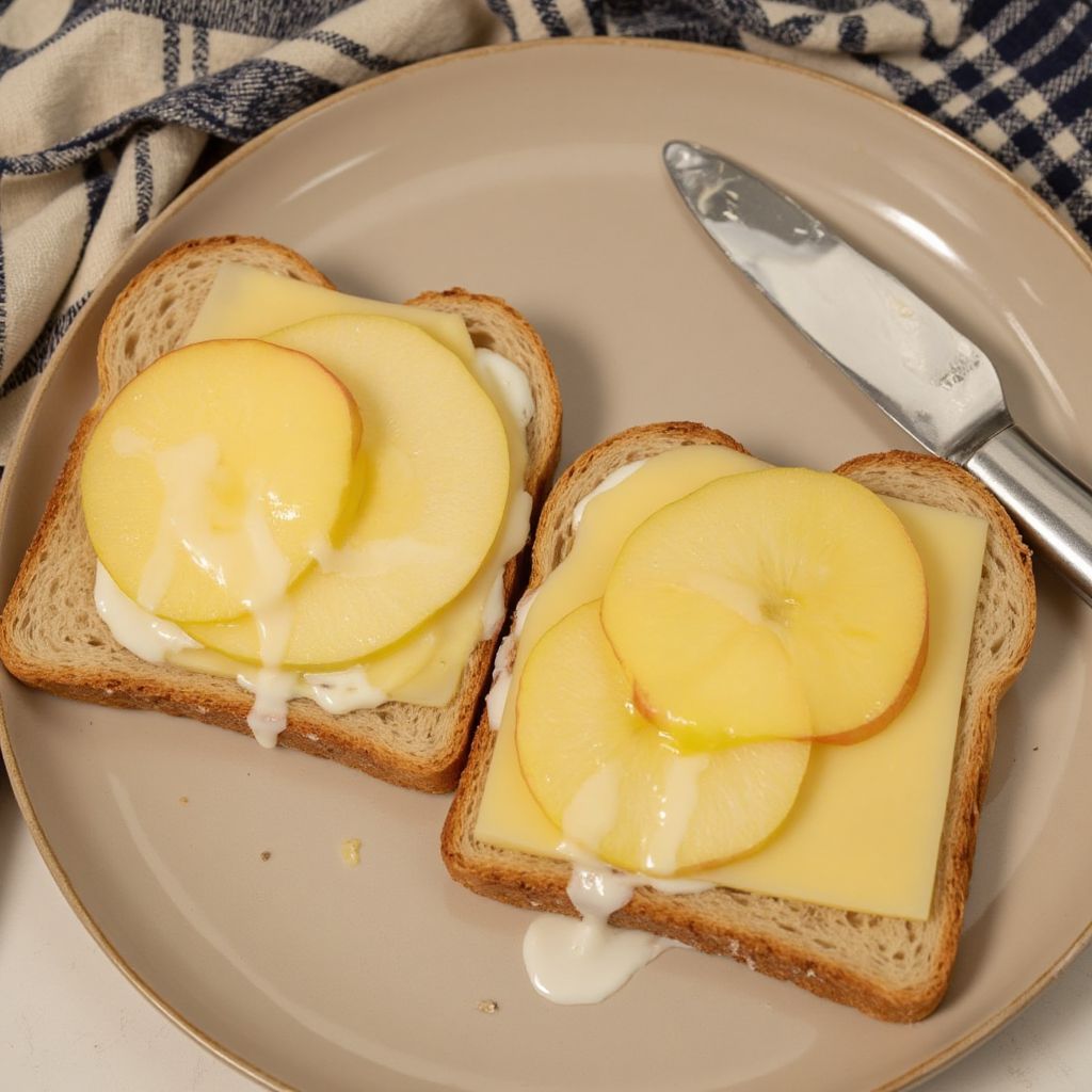 Тёплые тосты с яблоком и нежным сыром