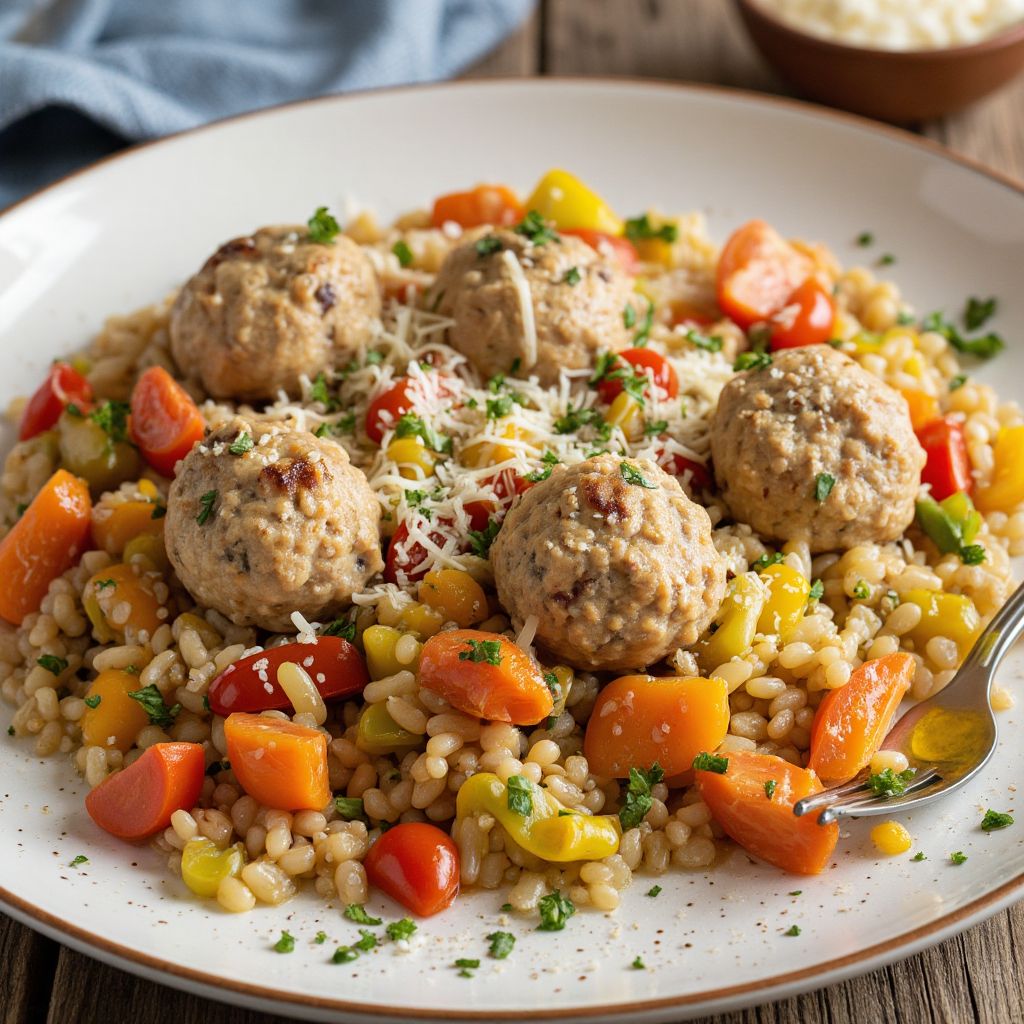 Гречневая запеканка с куриными шариками и овощами