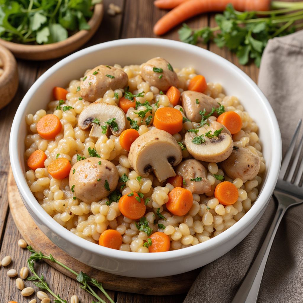 Гречка с куриными сердечками и грибами