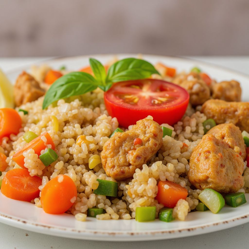 Постный булгур с соевыми кусочками